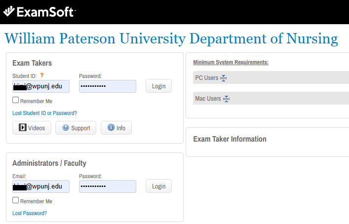 Log in to Examsoft